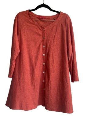 CUT LOOSE Terracotta Linen Cotton Button Front Cardigan Tunic Top Size 1X